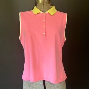 2000s Duck Head Pink Golf Shirt with Yellow Collar XL